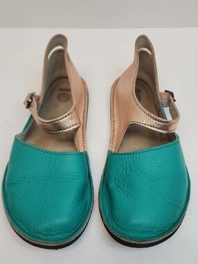 Softstar Teal Leather Slingback Flats Rose Gold Accent Size 6